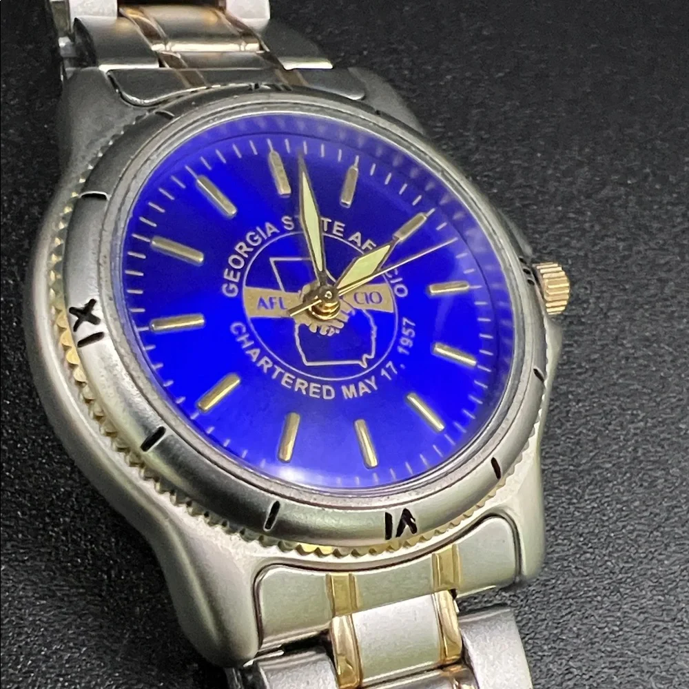 Georgia State AFL-CIO Men's Blue Dial Two-Tone Watch